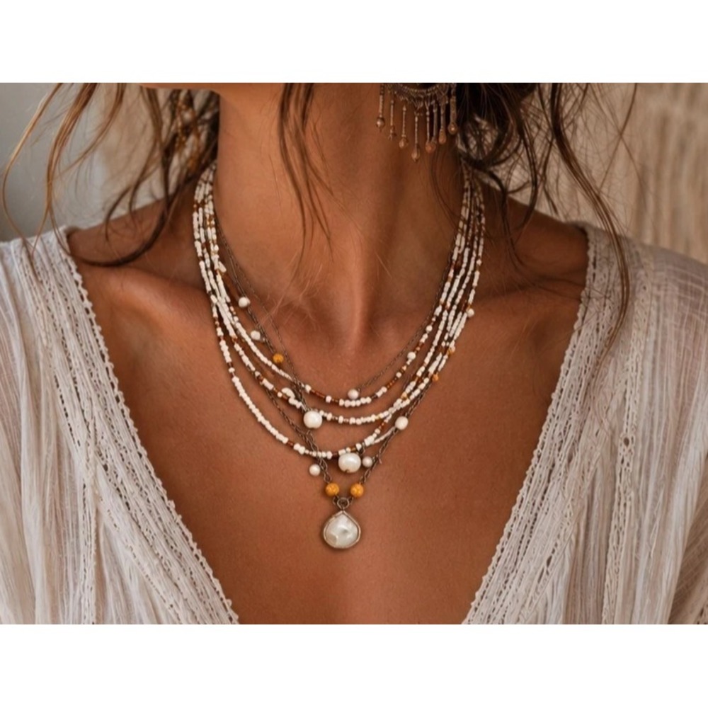 Silpada Multi Strand Necklace N1763 925 Silver Mother of PearlCoral Jasper 16"+ - Picture 6 of 6